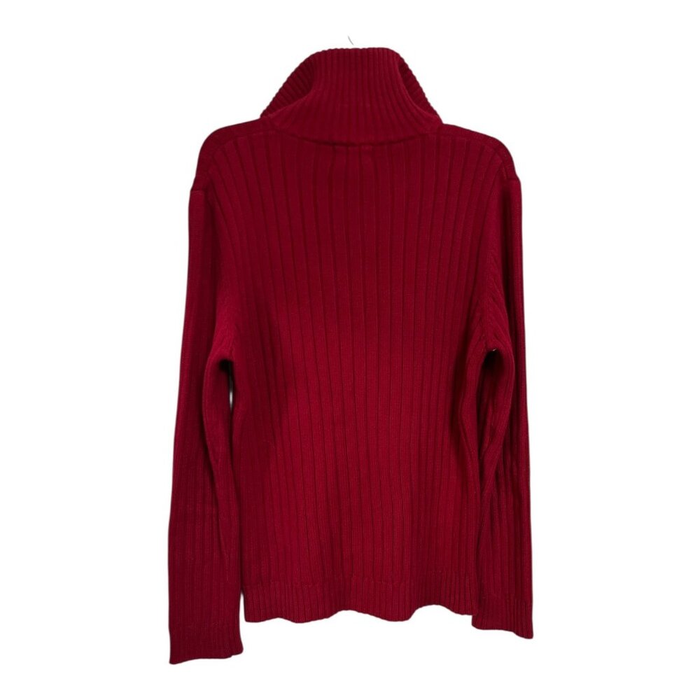 Springfield Ribbed Quarter Zip Sweater Red Cotton Pullover L - Picture 3 of 7
